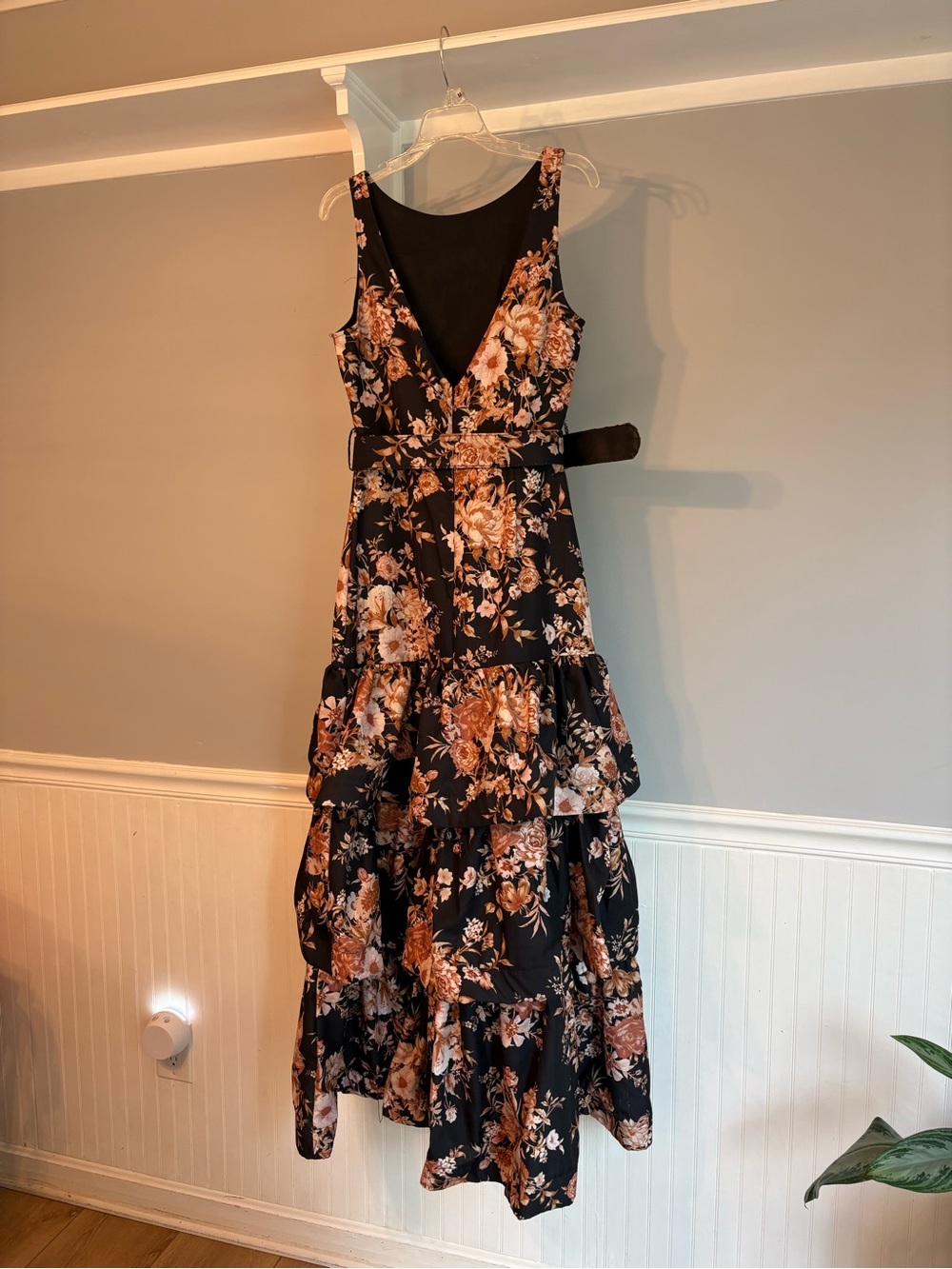 Ina Black Maxi Dress with Rust and Cream Floral Print and Belt - Picture 2 of 5